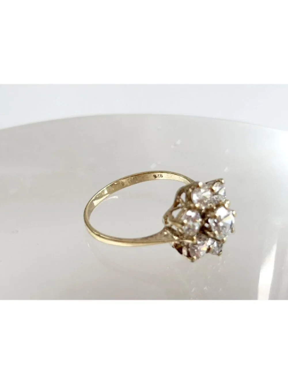 Gold Overlay Cubic Zirconia Vermeil Sterling Silver 925 Vintage Ring - sz 7